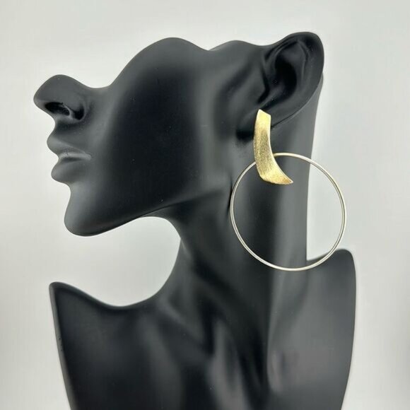 Sterling silver and gold tone hoop earrings - Picture 1 of 2